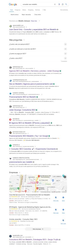 posición palabra clave -consultor SEO Medellín